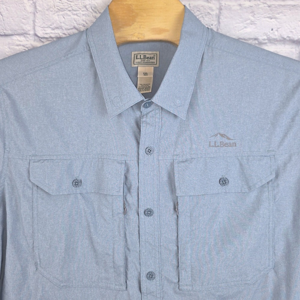 LL Bean No Fly Zone Shirt Men Blue Insect Repellent Long Sleeve Hiking Size 2XL - Picture 1 of 8